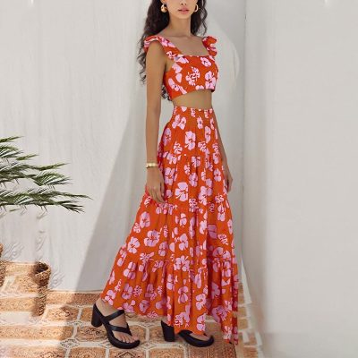 Sexy Spaghetti-Strap Maxi Dress Set 02